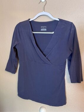 Merona Navy Wrap-Front Three-Quarter Sleeve Tee
